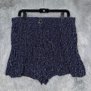 Anthropologie Etta Mae Navy White Dot Print‎ High Waisted Wide Leg Shorts Size L